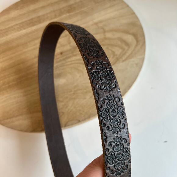 Brown Genuine Italian Leather Embossed USA Brass Sparkle Buckle Belt Size S/M main image 9